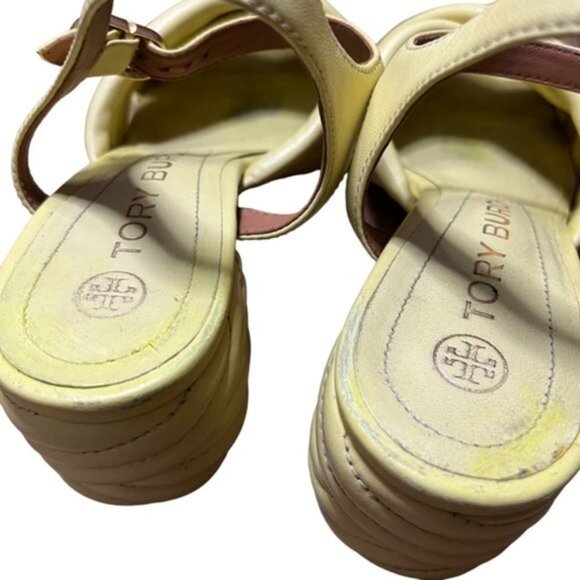 Tory Burch Kira Quilted 55mm Heel Sandal in Butter Yellow Color Women Size 7M - Picture 11 of 14